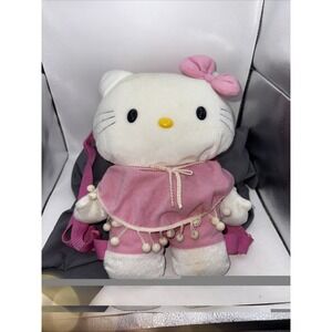 Sanrio Hello Kitty Plush Backpack Stuffed Pom Girls 13" Cute White And Pink